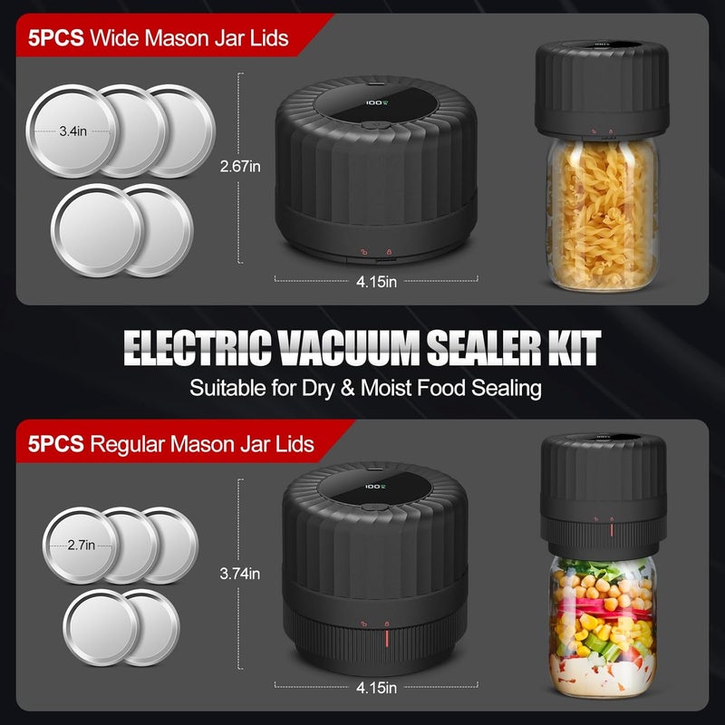 LXT 2026 Latest Electric Mason Jar Vacuum Sealer Kit for Mason Jars with Wide and Regular Mouth Canning Jar Lids - Image 5
